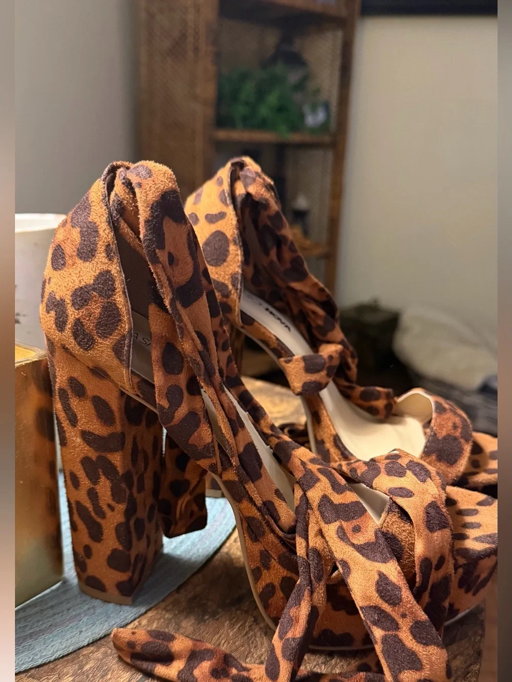Fashion Nova Leopard Print Platform Lace-Up Heels - Brown